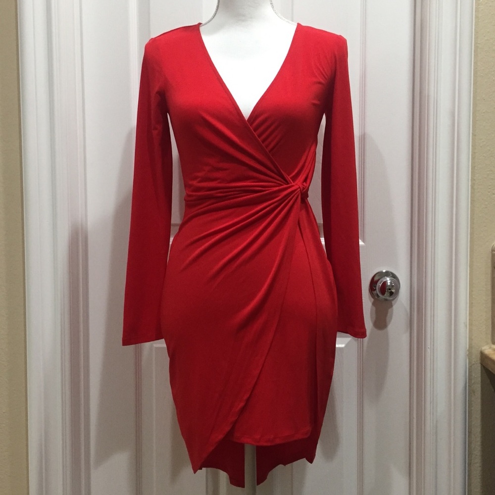 BCBGeneration Twist Front Surplice Dress Red